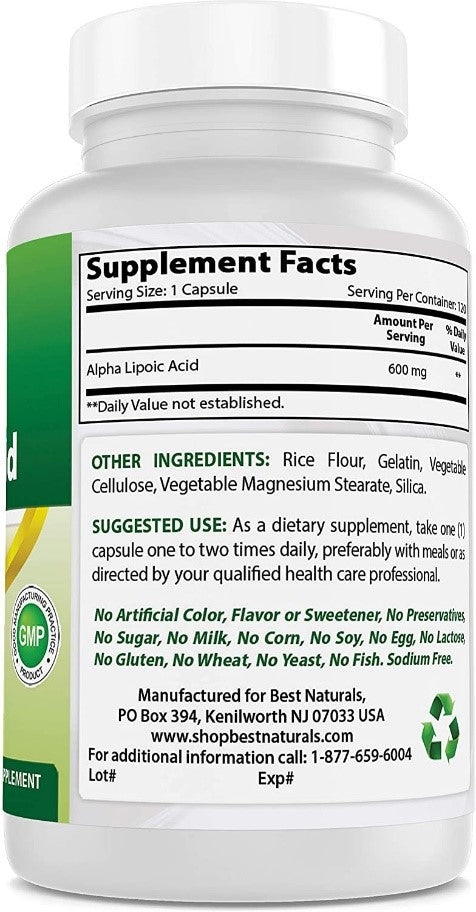 Best Naturals Alpha Liopic Acid 600mg 120 Count