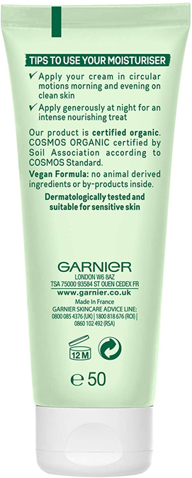 Garnier Organic Argan Nourishing Daily Face Moisturiser Day Cream for Dry and Sensitive Skin