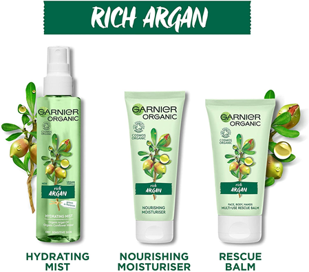 Garnier Organic Argan Nourishing Daily Face Moisturiser Day Cream for Dry and Sensitive Skin