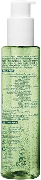 Garnier Organic Refreshing Lemongrass Detox Gel Wash Cleanser for Healthy Glowing Skin